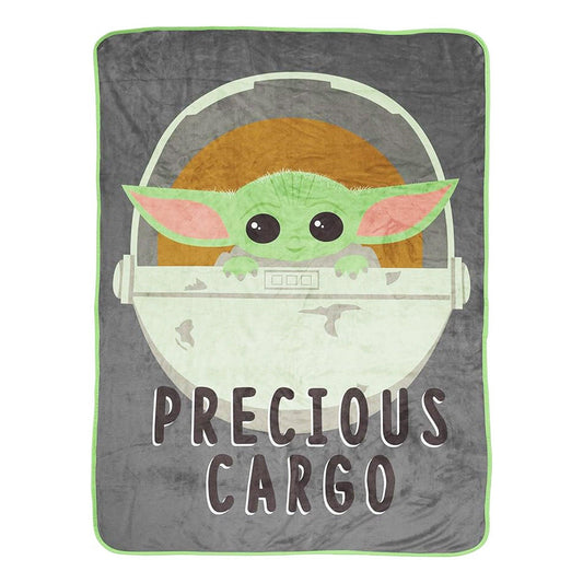 Grey-Green - Front - Star Wars: The Mandalorian Precious Cargo Sherpa Fleece Fluffy Baby Yoda Blanket