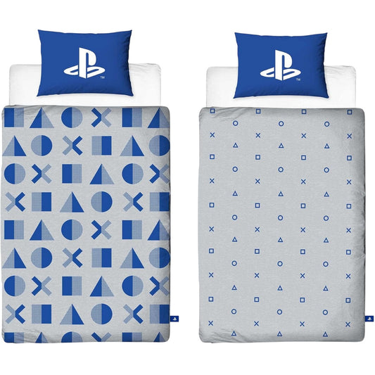 White-Blue - Front - Playstation Controller Buttons Reversible Duvet Set