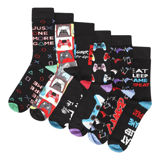 Multicoloured - Front - Soxy Childrens-Kids Gamer For Life Socks (Pack of 6)