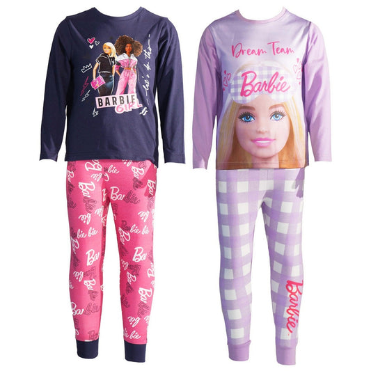Violet-Navy-Pink - Front - Barbie Girls Dream Team Long Pyjama Set (Pack of 2)