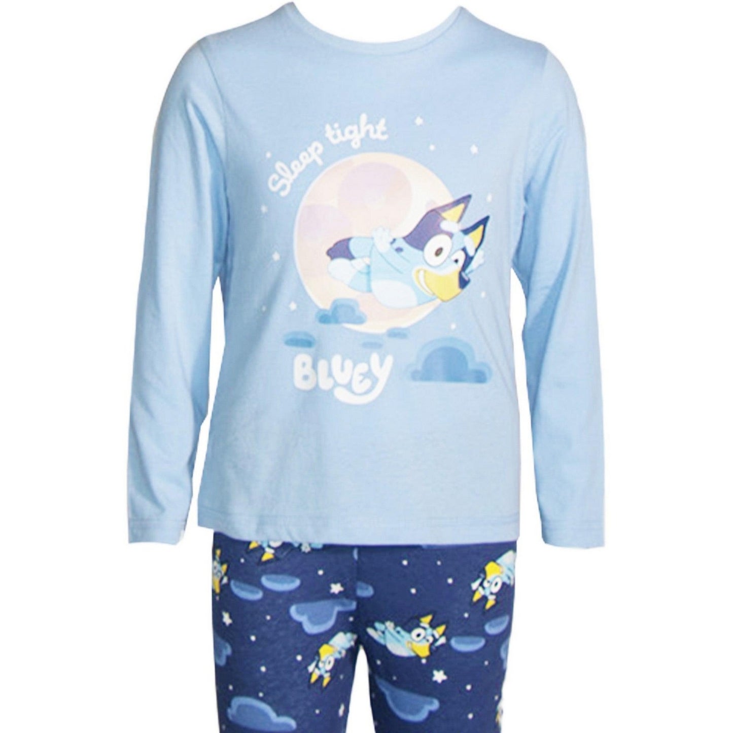 Blue-Grey - Pack Shot - Bluey Childrens-Kids Characters Long Pyjama Set