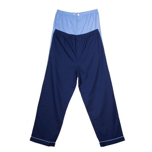 Blue-Navy - Front - Keanu Mens Poplin Woven Pyjama Bottoms (Pack of 2)