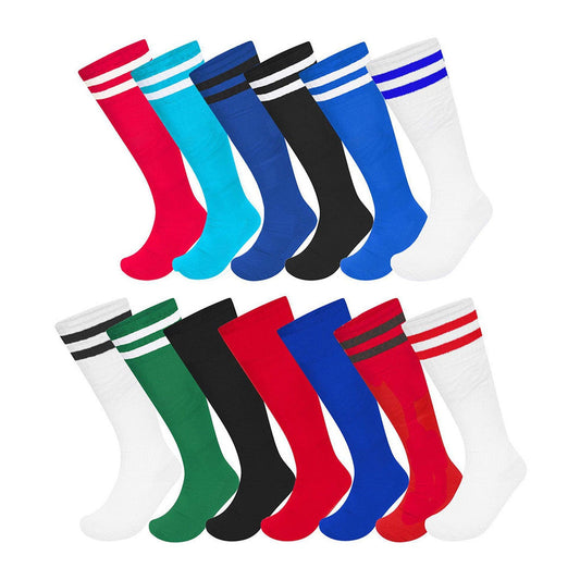 Red-White - Front - Floso Mens Striped Knee Length Football Socks (Pack of 3)