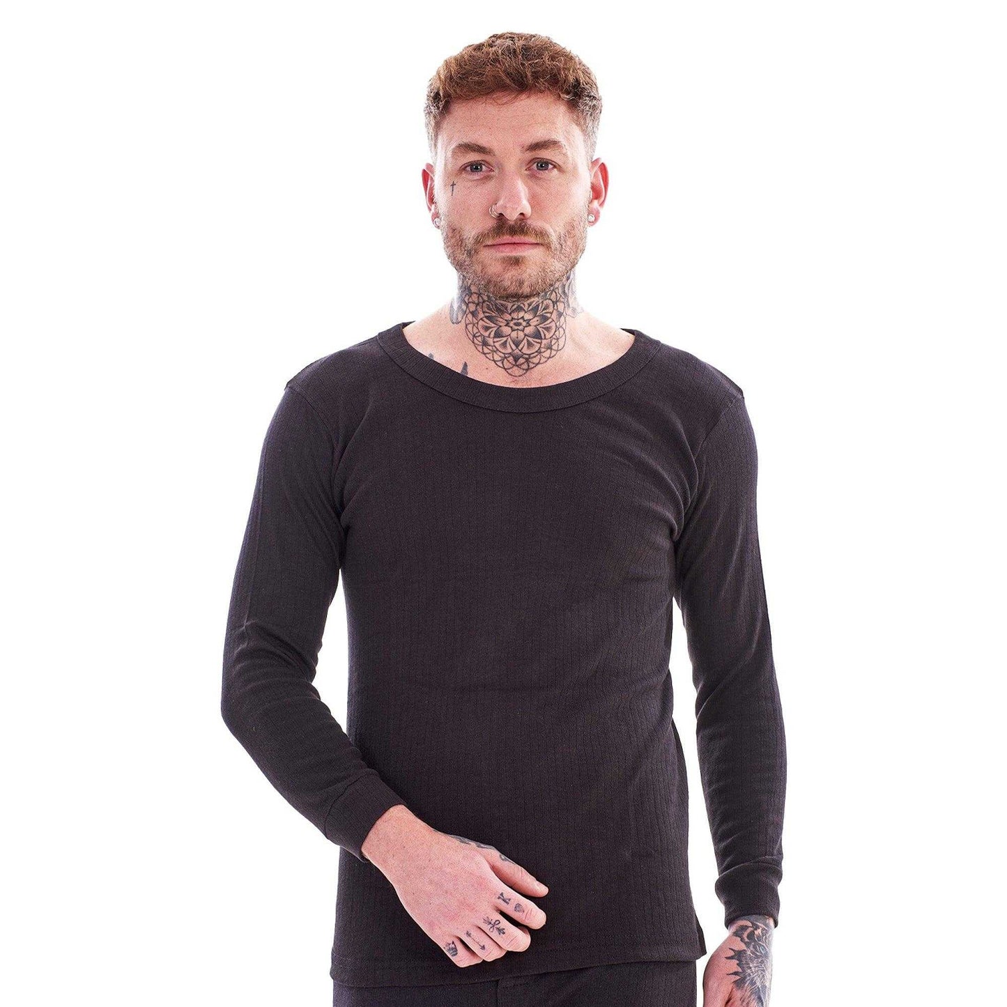 Black - Side - Keanu Mens Thermal Long-Sleeved T-Shirt (Pack of 3)