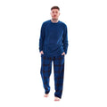 Navy - Front - Keanu Mens Checked Microfleece Long Pyjama Set