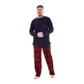 Navy-Red - Front - Keanu Mens Checked Microfleece Long Pyjama Set