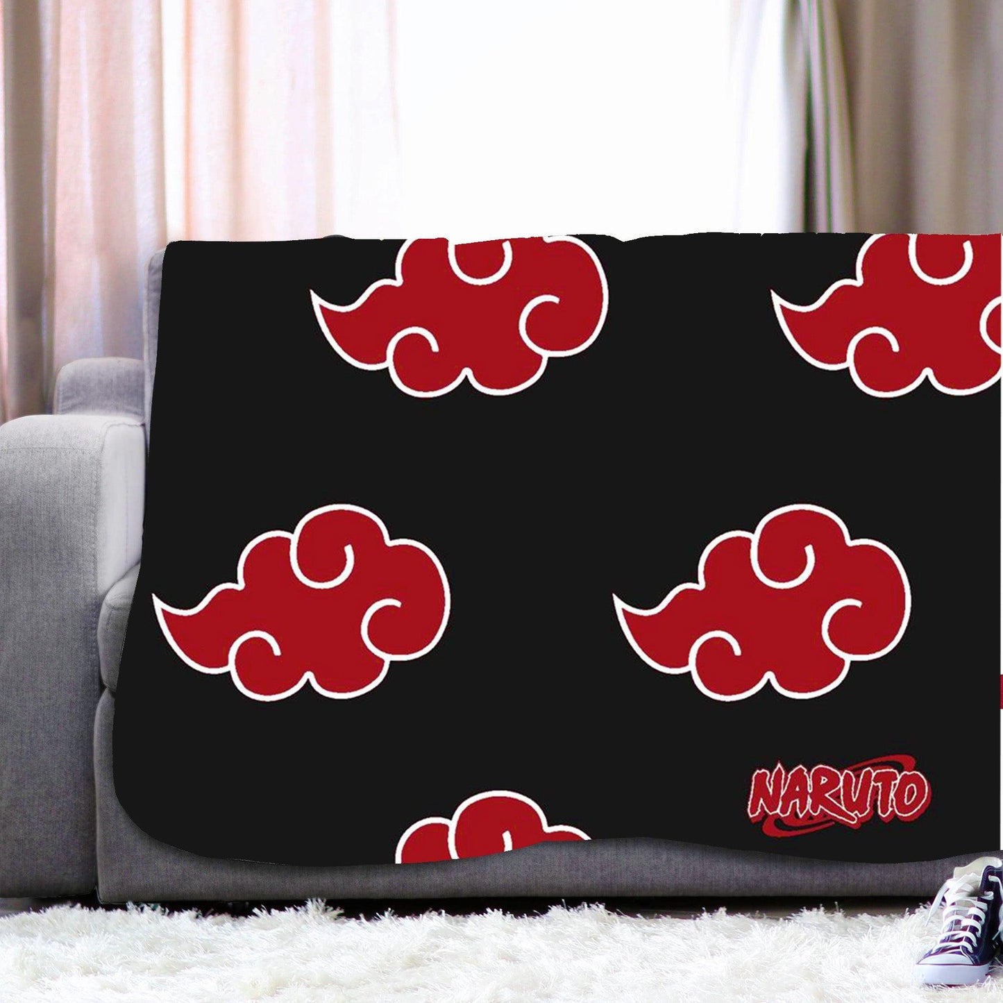 Red-Black - Back - Naruto Fleece Akatsuki Symbol Blanket