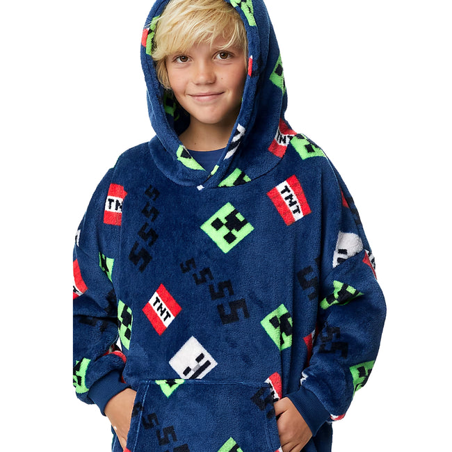 Blue-Green - Lifestyle - Minecraft Childrens-Kids Icons Sherpa Fleece Oversized Hoodie Blanket