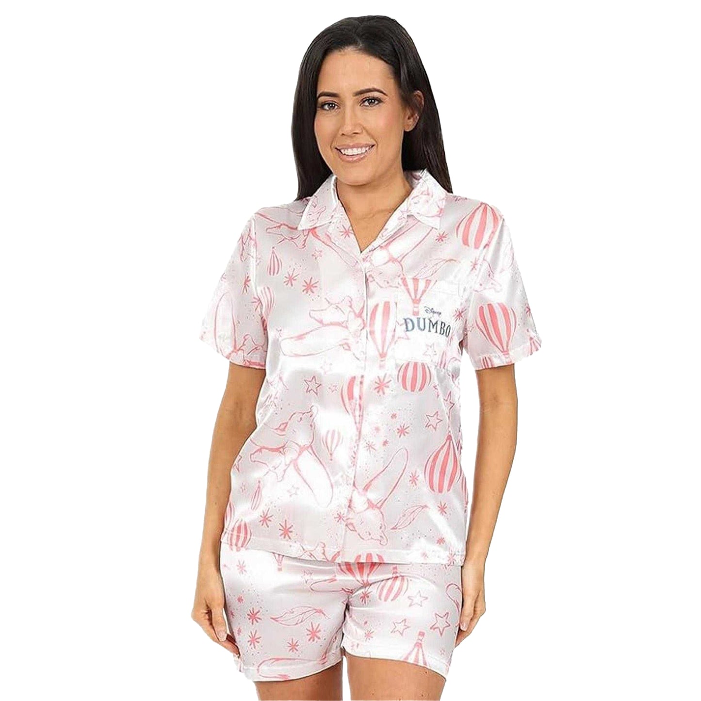 White - Lifestyle - Dumbo Womens-Ladies Satin Short-Sleeved Short Pyjama Set