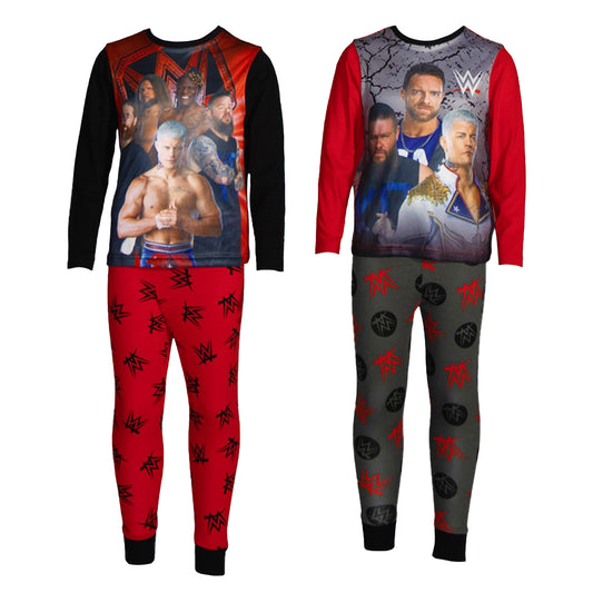 Red-Grey - Front - WWE Childrens-Kids Wrestlers Long-Sleeved Long Pyjama Set (Pack of 2)
