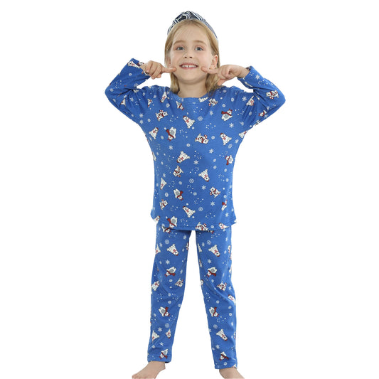 Blue - Front - The Snowman Childrens-Kids Polar Bear Long-Sleeved Christmas Long Pyjama Set
