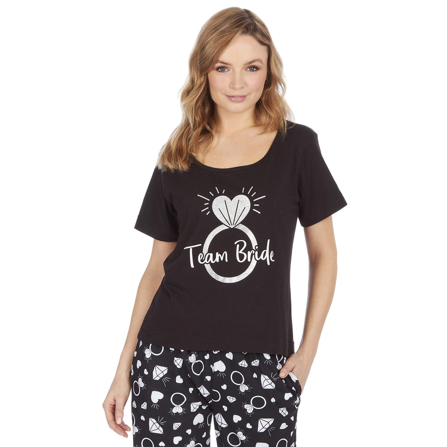 Black-White - Side - Metzuyan Womens-Ladies Team Bride Pyjama Set