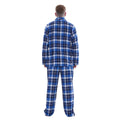 Blue-Grey - Back - Keanu Mens Checked Brushed Long Pyjama Set
