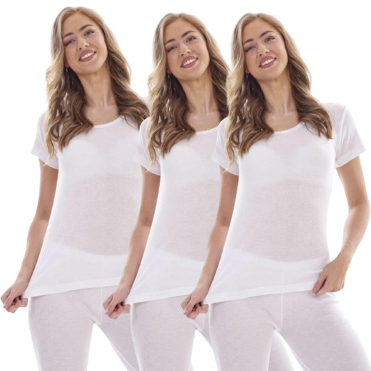 White - Front - Heatforce Womens-Ladies Short-Sleeved Thermal Top (Pack of 3)