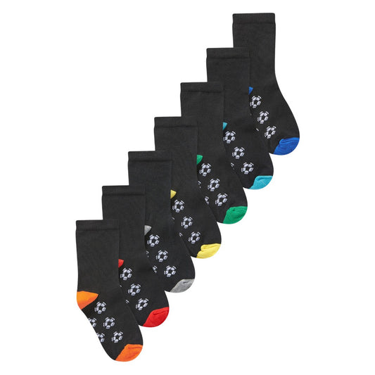 Multicoloured - Front - Ex Store Childrens-Kids Football Cotton Socks (Pack of 7)