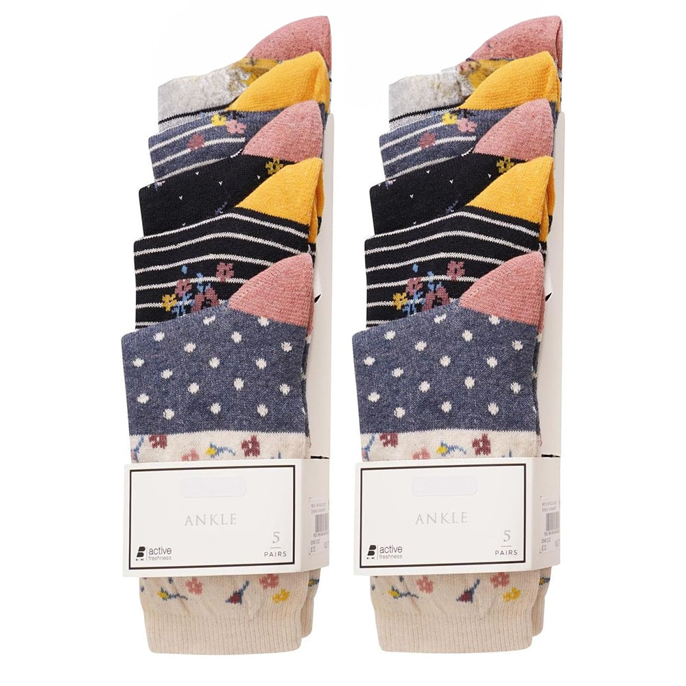 Multicoloured - Side - Ex Store Womens-Ladies Assorted Designs Cotton Socks (Pack of 10)
