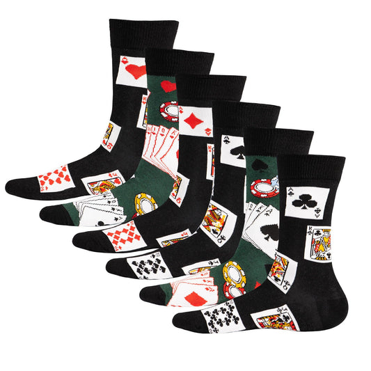 Black-Multicoloured - Front - Soxy Mens Royal Flush Poker Cotton Socks (Pack of 6)