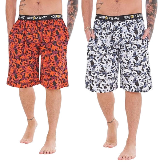 White-Red - Front - Norfolk Industries Mens Lounge Shorts (Pack of 2)
