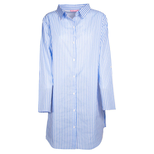Blue-White - Front - Keanu Womens-Ladies Stripes Cotton Woven Nightie