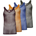 Burgundy-Orange-Blue-Black - Front - Keanu Mens String Vest Top (Pack of 4)