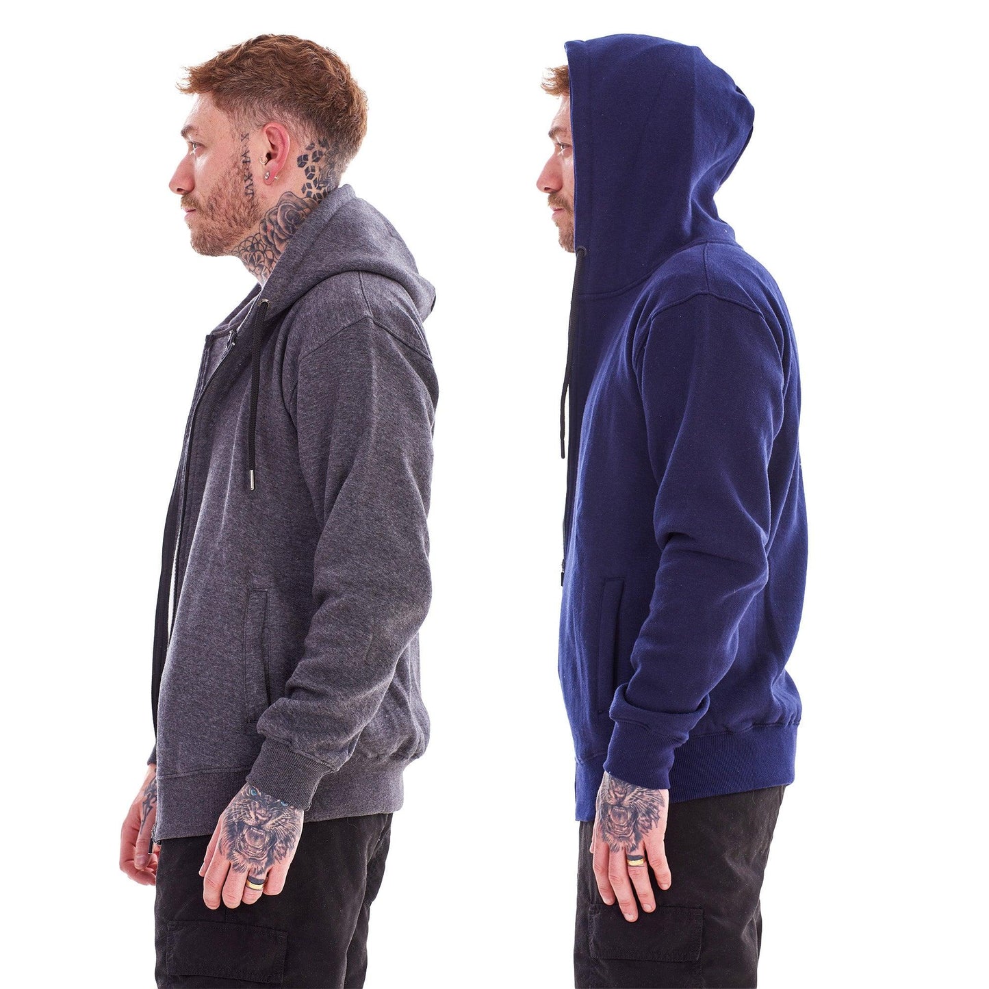 Navy-Charcoal - Pack Shot - Keanu Childrens-Kids Fleece Full Zip Drawstring Hoodie