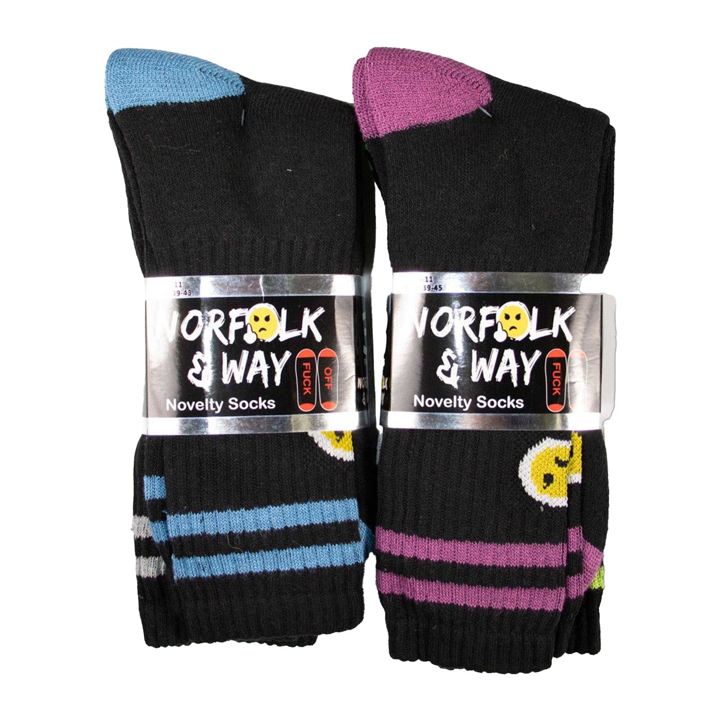 Black-Multicoloured - Side - Norfolk & Way Mens Fuck Off Text Socks (Pack of 6)