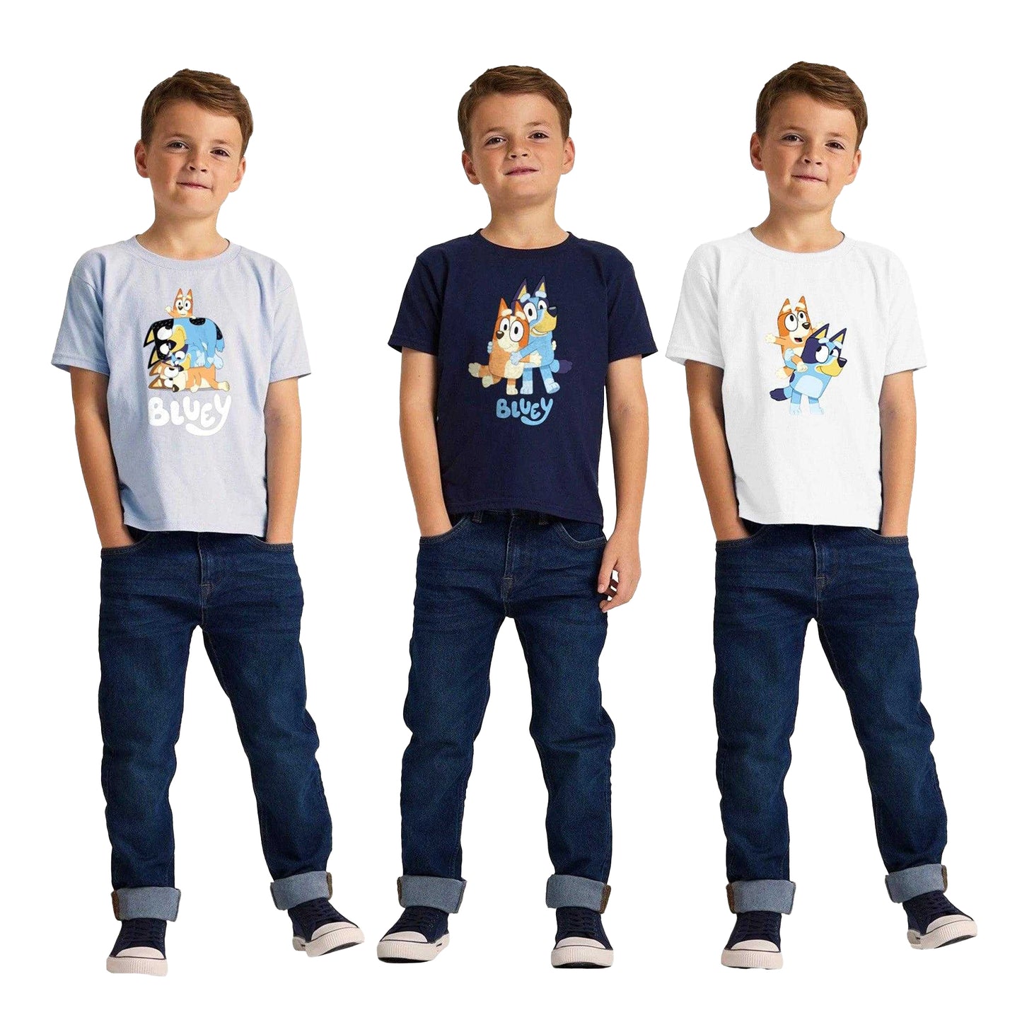 Light Blue-Navy Blue-White - Back - Bluey Childrens-Kids Bluey & Bingo T-Shirt (Pack of 3)