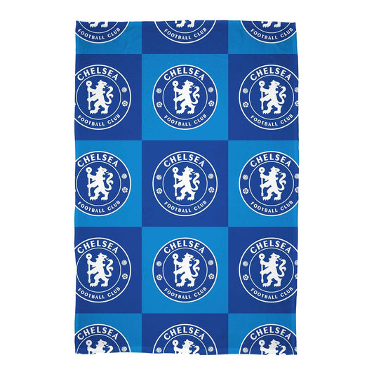 Blue-White - Front - Chelsea FC Polyester Checkered Fleece Blanket