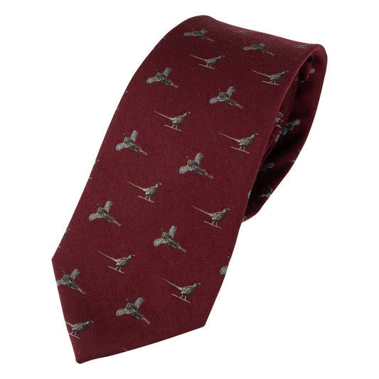 Burgundy - Front - Jack Pyke Pheasant Silk Tie