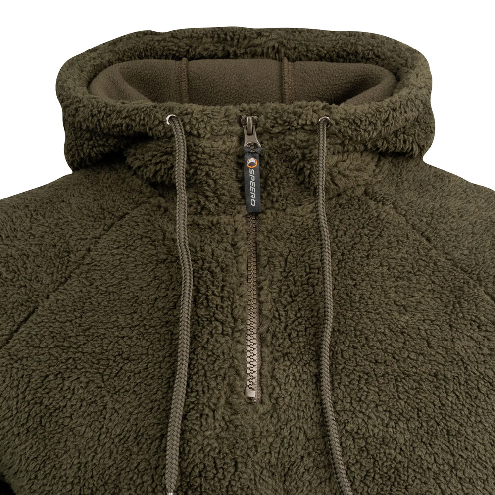 Dark Olive - Close up - Speero Mens Sherpa Fleece Hoodie