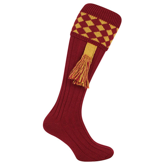 Burgundy-Gold - Front - Jack Pyke Unisex Adult Harlequin Shooting Socks with Garters