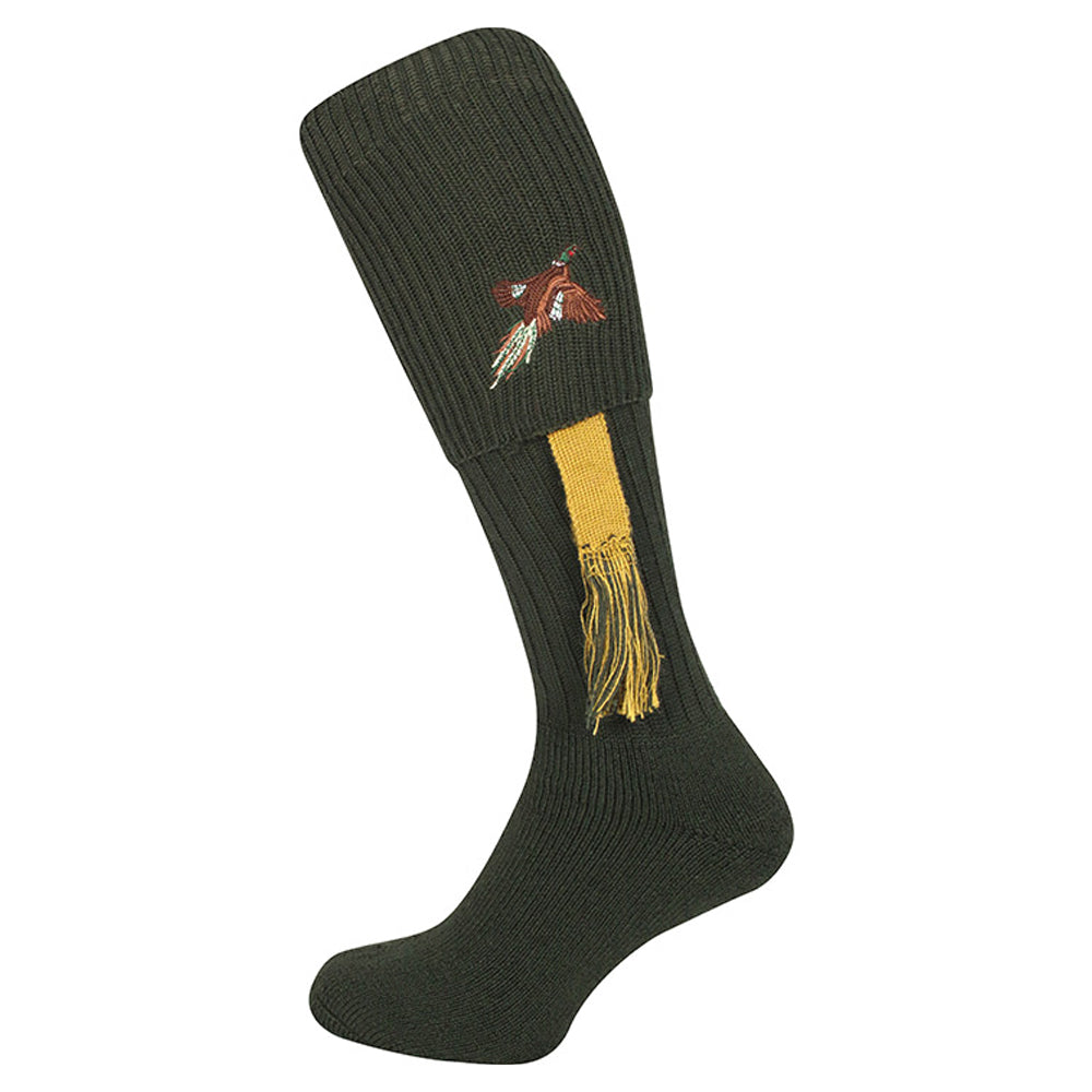 Green - Back - Jack Pyke Unisex Adult Pheasant Shooting Socks with Garters