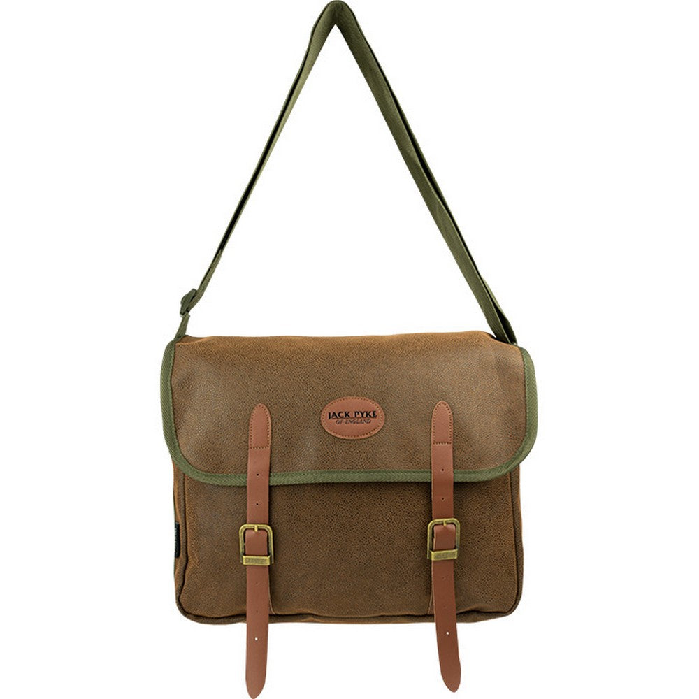 Brown - Close up - Jack Pyke Logo Leather Trim Messenger Bag