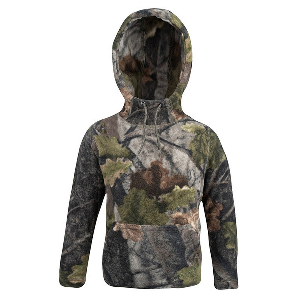 Green Camo - Pack Shot - Jack Pyke Childrens-Kids Fieldman Oak Leaf Fleece Hoodie