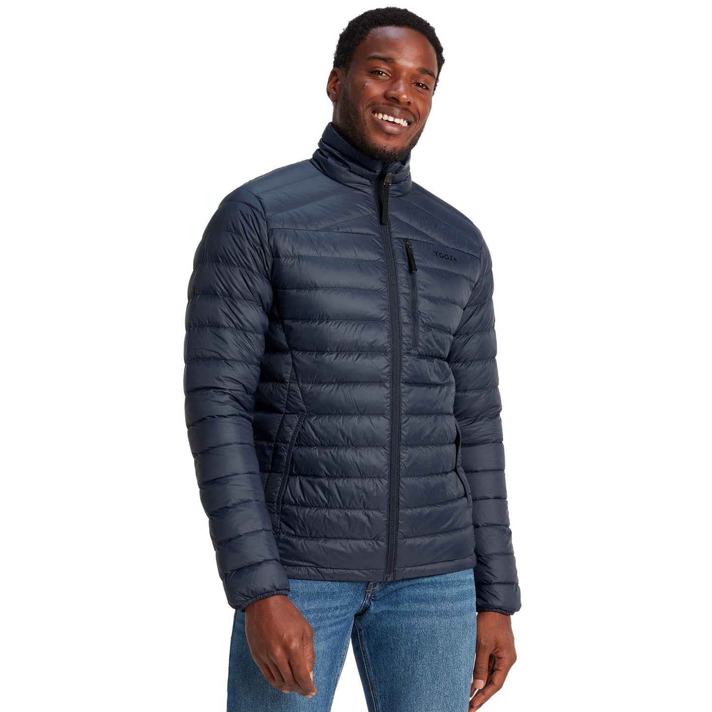Navy - Side - TOG24 Mens Down Funnel Neck Padded Jacket