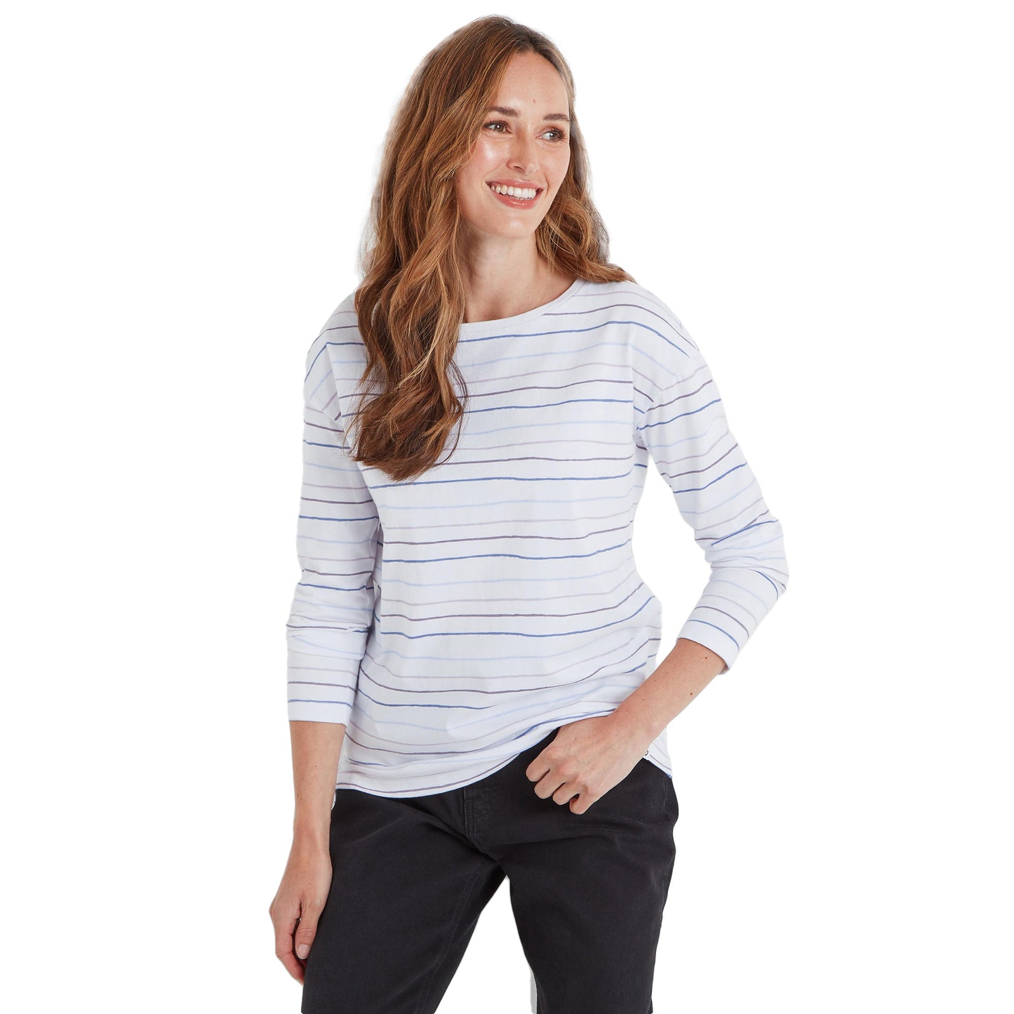 Optic White-Frost Blue - Side - TOG24 Womens-Ladies Pippa Small Stripe Long-Sleeved T-Shirt