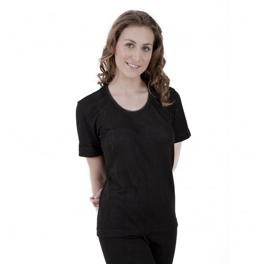 Black - Front - Ladies Thermal Wear Short Sleeve T Shirt Polyviscose Range (British Made)