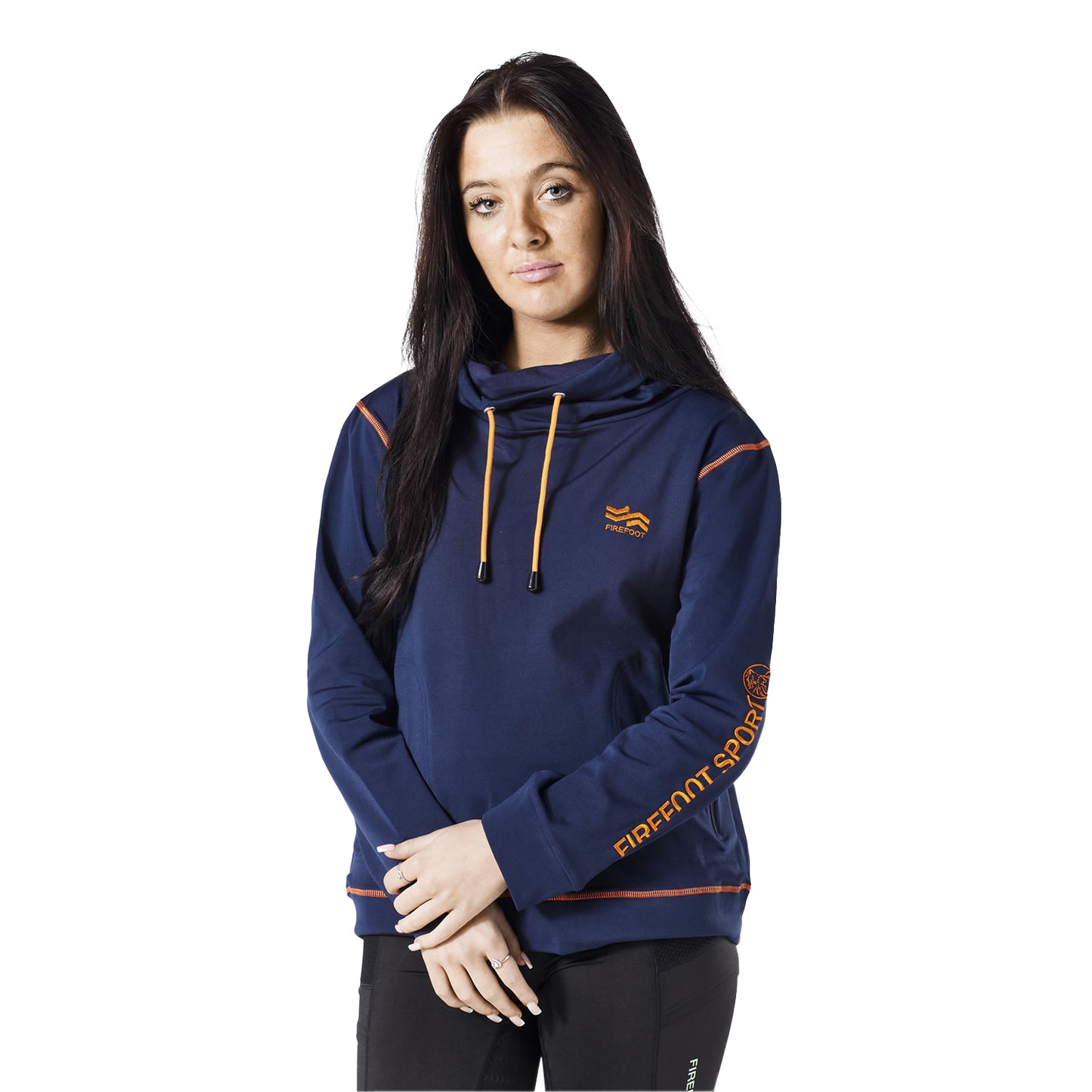 Navy-Orange - Front - Firefoot Womens-Ladies Roll Neck Top