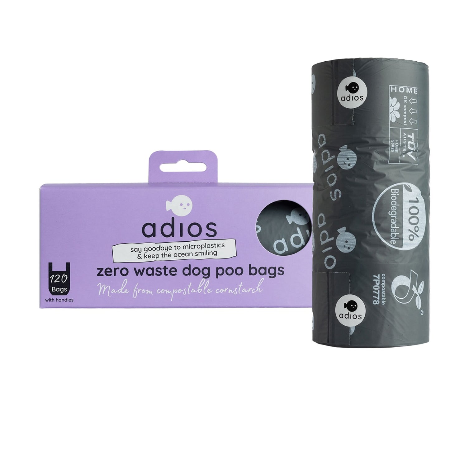 Black - Back - Adios Handle Poo Bag (Pack of 120)