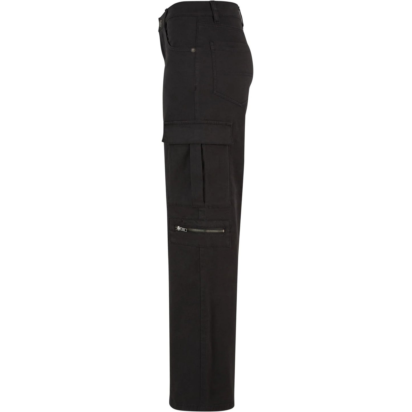 Black - Side - Urban Classics Womens-Ladies Utility Twill Stretch Loose Cargo Trousers