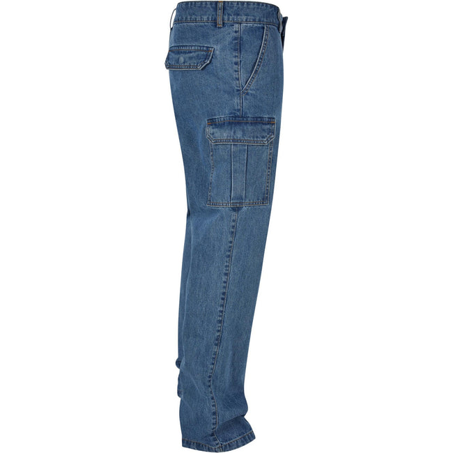 Light Blue Washed - Side - Urban Classics Mens Straight Leg Cargo Jeans