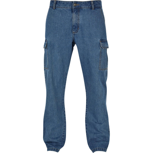 Light Blue Washed - Front - Urban Classics Mens Straight Leg Cargo Jeans