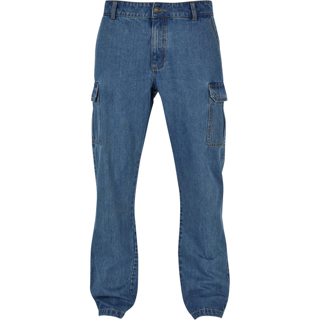 Light Blue Washed - Front - Urban Classics Mens Straight Leg Cargo Jeans
