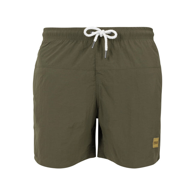 Olive - Front - Urban Classics Mens Block Swim Shorts