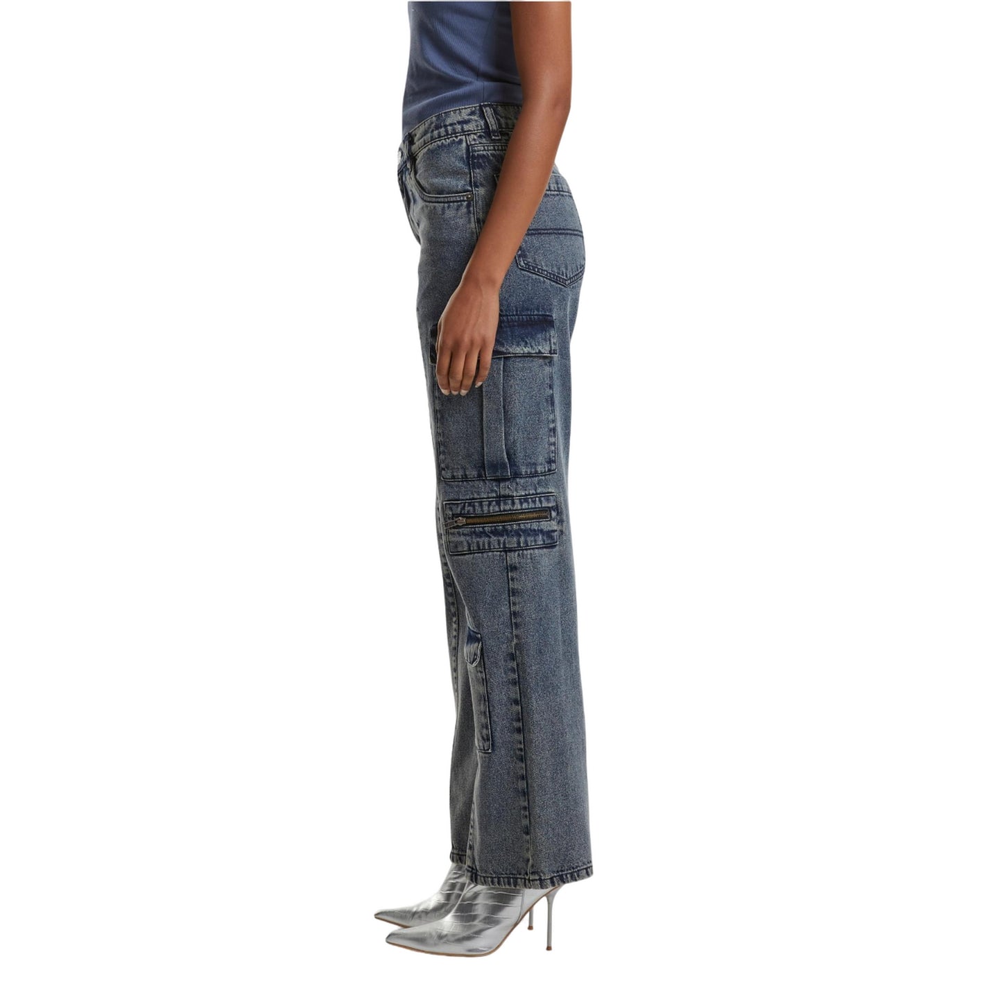 Dirty Washed - Side - Urban Classics Womens-Ladies Utility Denim Loose Trousers