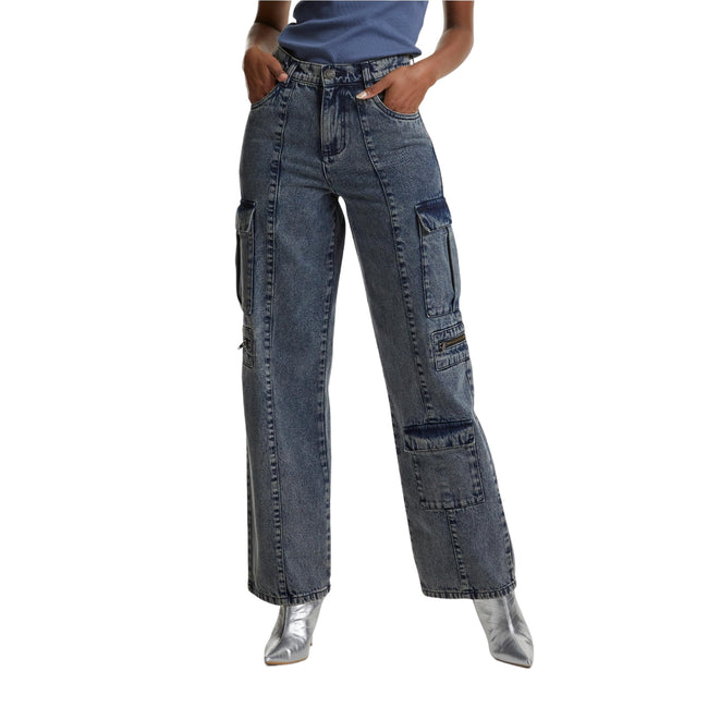 Dirty Washed - Front - Urban Classics Womens-Ladies Utility Denim Loose Trousers
