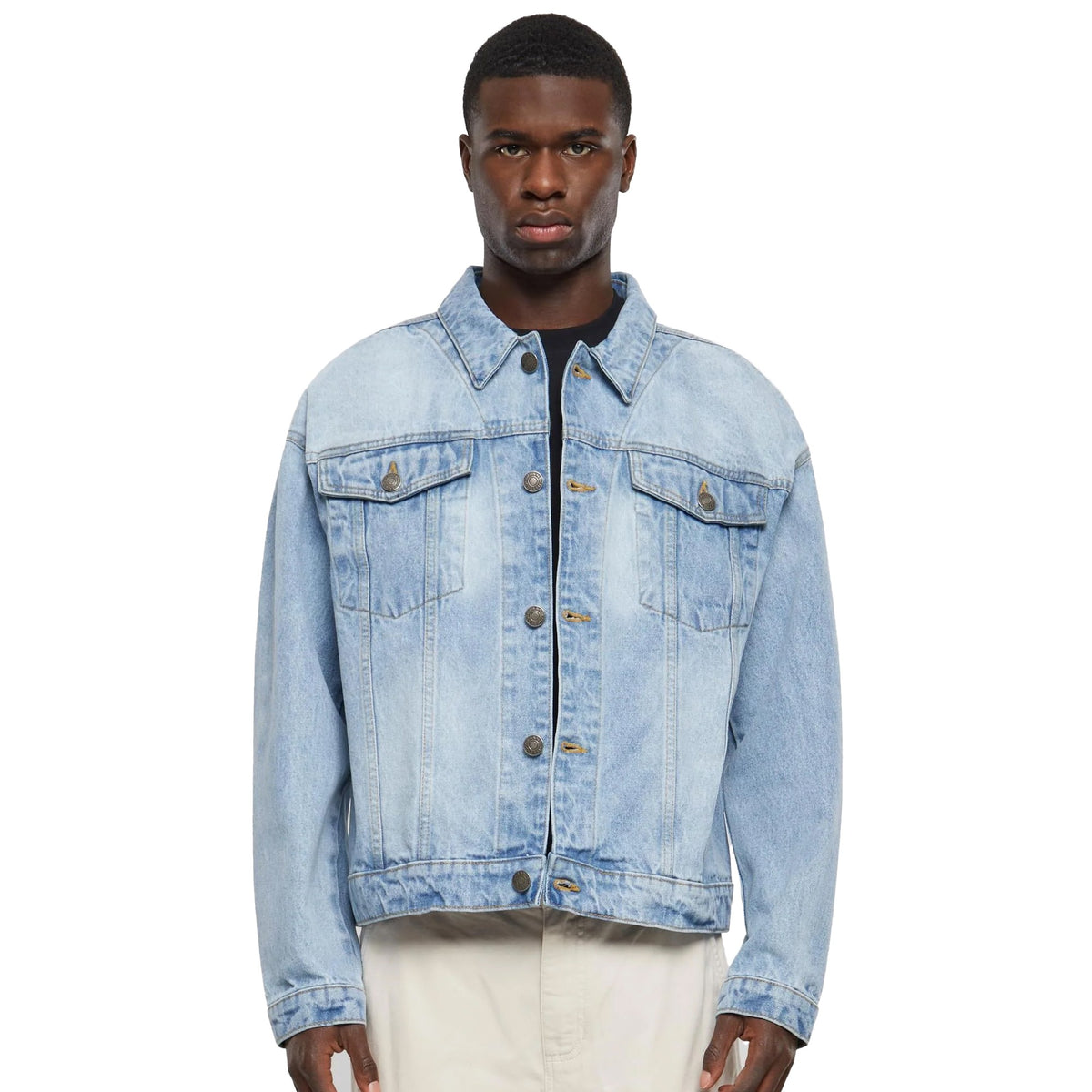 New Light Blue Washed - Side - Urban Classics Mens Heavyweight Boxy Denim Jacket