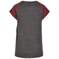 Charcoal-Red Wine - Back - Urban Classics Womens-Ladies Contrast Raglan T-Shirt