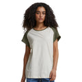White Sand-Olive - Side - Urban Classics Womens-Ladies Contrast Raglan T-Shirt