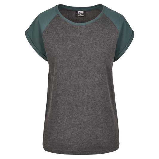 Charcoal-Bottle Green - Front - Urban Classics Womens-Ladies Contrast Raglan T-Shirt